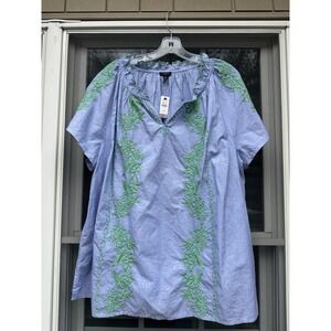 Talbots Women's Denim Embroidered V Neck Tunic Size 2X New